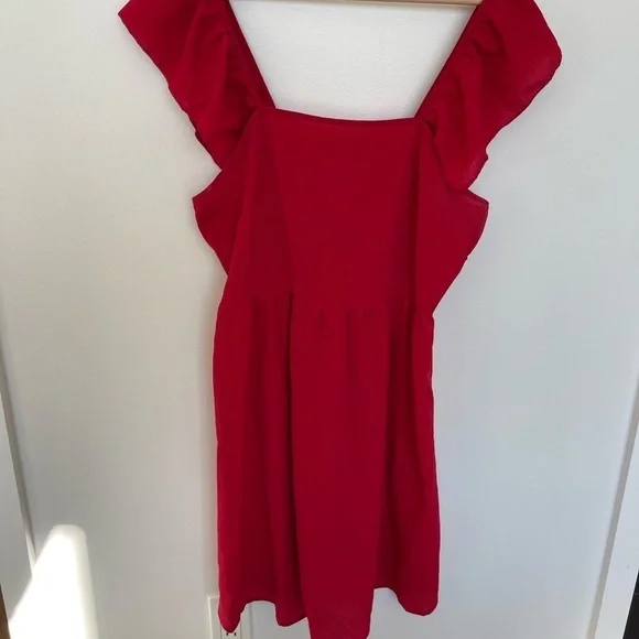 Shein NWOT Red Ruffle Sleeve Dress - Picture 4 of 7